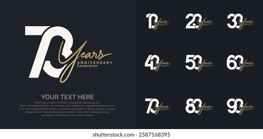 Anniversary logo set vector design, brown and white color for celebration event