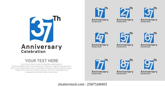 Anniversary logo set vector design, blue and black color for celebration event