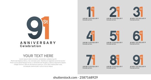 Anniversary logo set vector design, black and orange color for celebration event