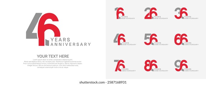 Anniversary logo set vector design, red color for celebration event