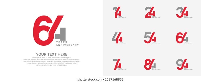 Anniversary logo set vector design, red color for celebration event