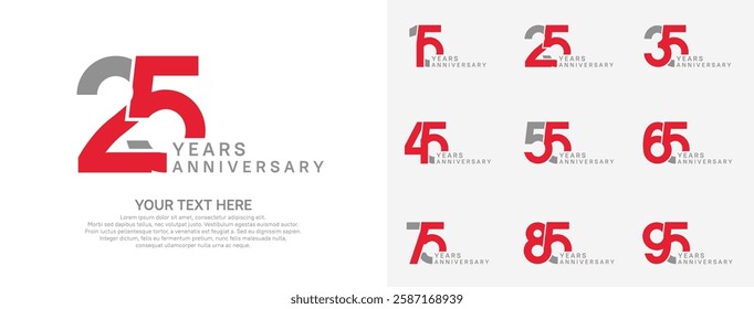 Anniversary logo set vector design, red color for celebration event