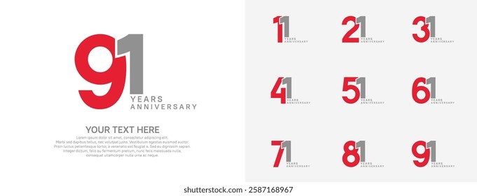 Anniversary logo set vector design, red color for celebration event