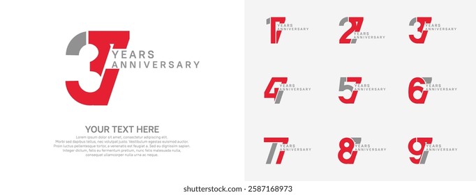 Anniversary logo set vector design, red color for celebration event