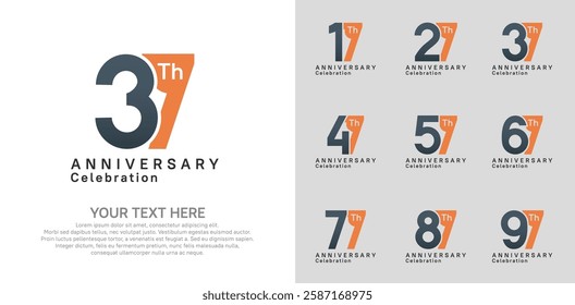 Anniversary logo set vector design, black and orange color for celebration event