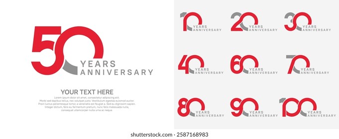 Anniversary logo set vector design, red color for celebration event