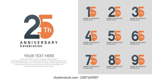 Anniversary logo set vector design, black and orange color for celebration event