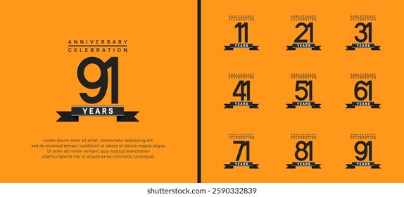 anniversary logo set. vector design with black color and ribbon can be use for celebration
