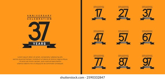 anniversary logo set. vector design with black color and ribbon can be use for celebration