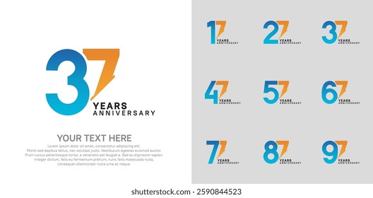 Anniversary logo set vector design, blue and orange color for celebration event