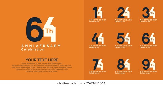 Anniversary logo set vector design, black and white color for celebration event