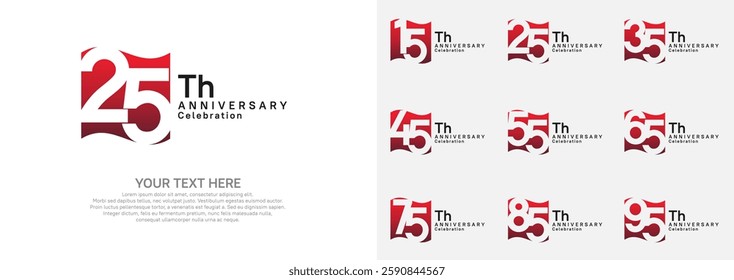 Anniversary logo set vector design, red color for celebration event