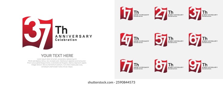 Anniversary logo set vector design, red color for celebration event