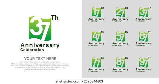Anniversary logo set vector design, green color for celebration event