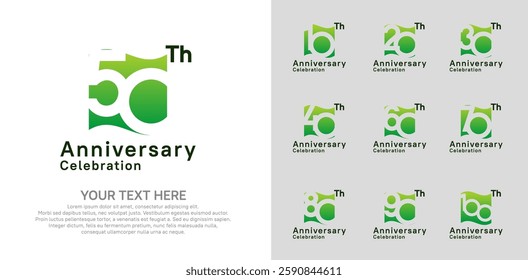 Anniversary logo set vector design, green color for celebration event