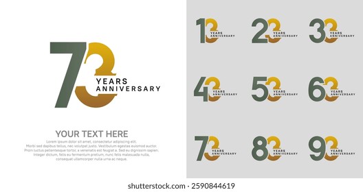 Anniversary logo set vector design, brown and green color for celebration event