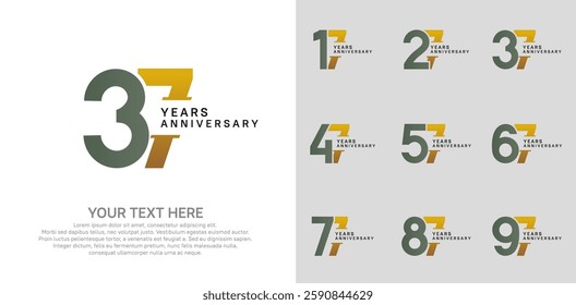 Anniversary logo set vector design, brown and green color for celebration event