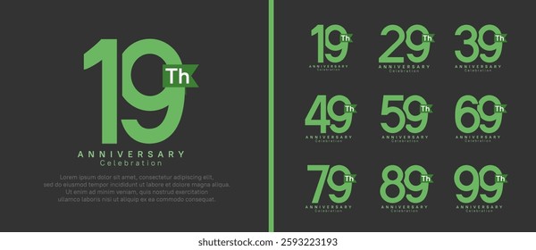 anniversary logo set. vector design green color with ribbon can be use for celebration event