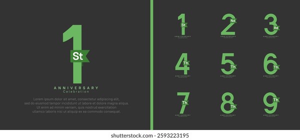 anniversary logo set. vector design green color with ribbon can be use for celebration event