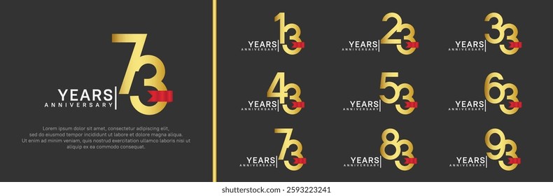 anniversary logo set. vector design gold color and red ribbon can be use for celebration event