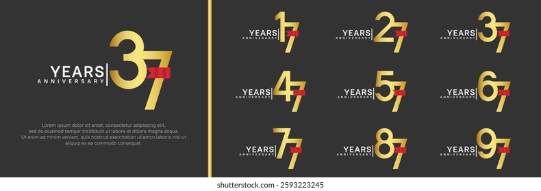 anniversary logo set. vector design gold color and red ribbon can be use for celebration event