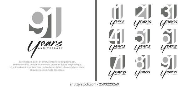 anniversary logo set. vector design grey color can be use for celebration moment