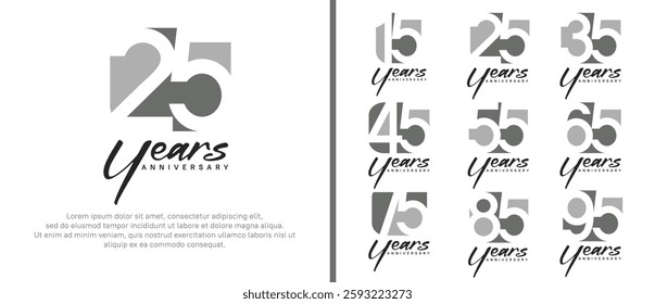 anniversary logo set. vector design grey color can be use for celebration moment