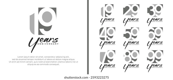 anniversary logo set. vector design grey color can be use for celebration moment