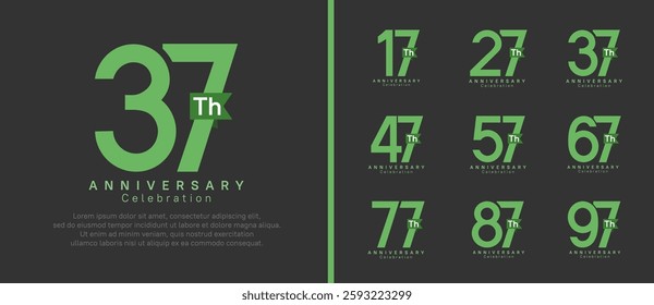 anniversary logo set. vector design green color with ribbon can be use for celebration event
