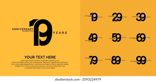 Anniversary logo set vector design, black color for celebration event