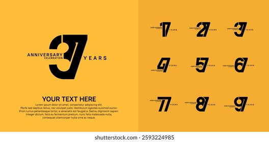 Anniversary logo set vector design, black color for celebration event