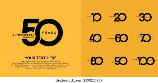 Anniversary logo set vector design, black color for celebration event