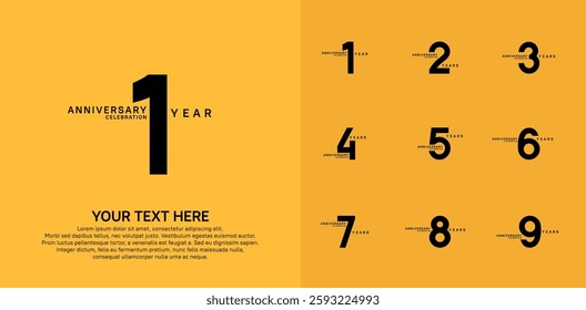 Anniversary logo set vector design, black color for celebration event