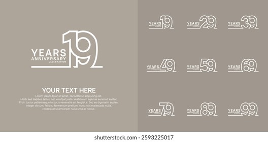 Anniversary logo set vector design, white color for celebration event