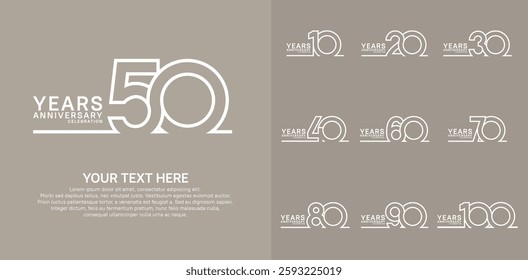 Anniversary logo set vector design, white color for celebration event