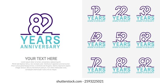 Anniversary logo set vector design, purple and blue color for celebration event