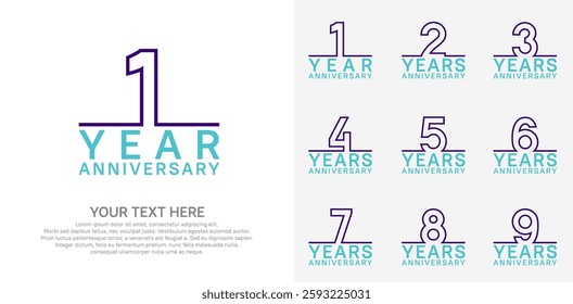 Anniversary logo set vector design, purple and blue color for celebration event