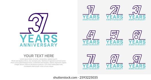 Anniversary logo set vector design, purple and blue color for celebration event