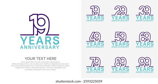 Anniversary logo set vector design, purple and blue color for celebration event