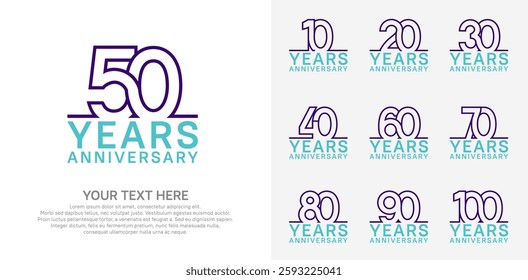 Anniversary logo set vector design, purple and blue color for celebration event