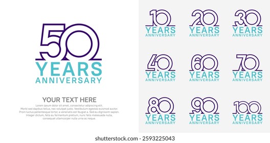 Anniversary logo set vector design, purple and blue color for celebration event