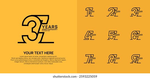 Anniversary logo set vector design, black color for celebration event