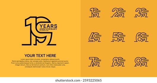 Anniversary logo set vector design, black color for celebration event