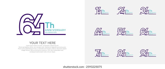 Anniversary logo set vector design, purple and blue color for celebration event