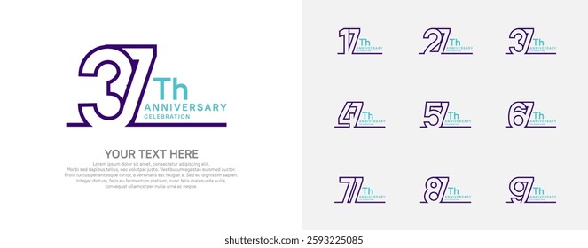 Anniversary logo set vector design, purple and blue color for celebration event