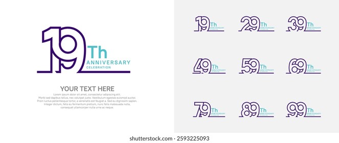 Anniversary logo set vector design, purple and blue color for celebration event