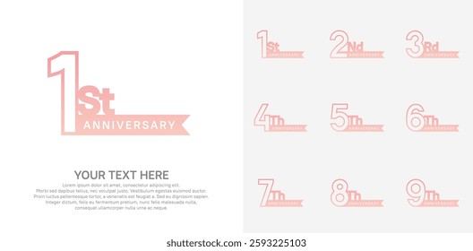 Anniversary logo set vector design, pink color for celebration event