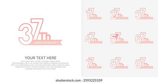 Anniversary logo set vector design, pink color for celebration event