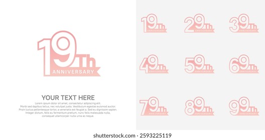 Anniversary logo set vector design, pink color for celebration event