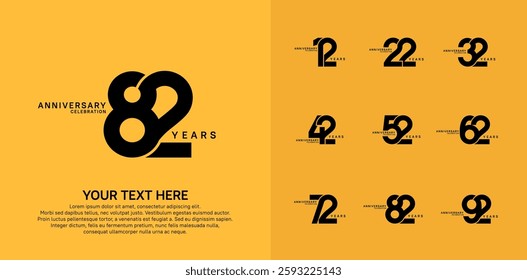 Anniversary logo set vector design, black color for celebration event